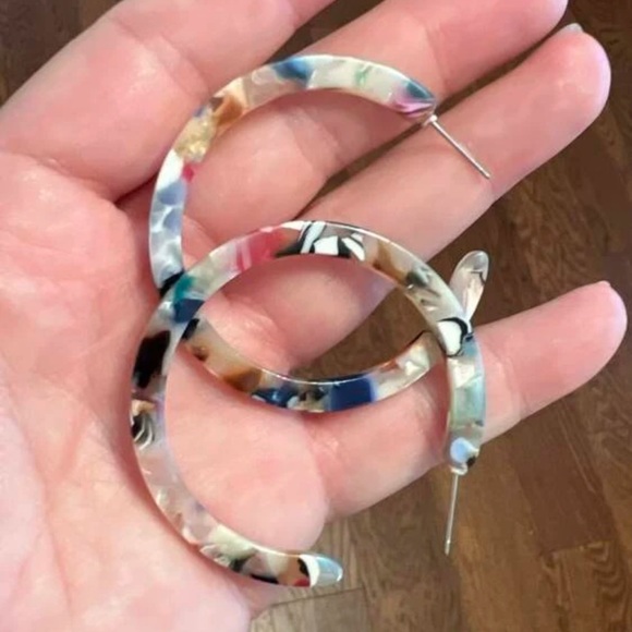 Acrylic Boho Colorful Rainbow Thin Half Hoop Earrings - Picture 5 of 15